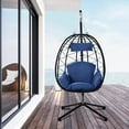 thumbnail image 3 of uhomepro Resin Wicker Hanging Egg Chair with Cushion and Stand, UV Resistant Outdoor Patio Hanging Egg Chair with Steel Frame, Heavy Duty Swing Chair Backyard Relax with Headrest Pillow, Dark Blue, 3 of 13