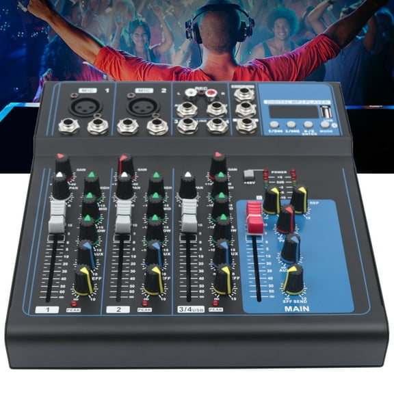 Toolven USB Mini Studio Audio Mixer Board Live Sound BT Sound Mixing Console 4 Channel