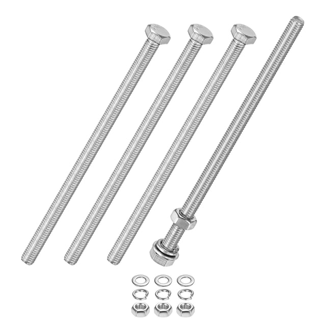 Uxcell 4-Pack Tornillo de Cabeza Hexagonal con Tuercas, Arandelas Planas y de Bloqueo M5x100mm