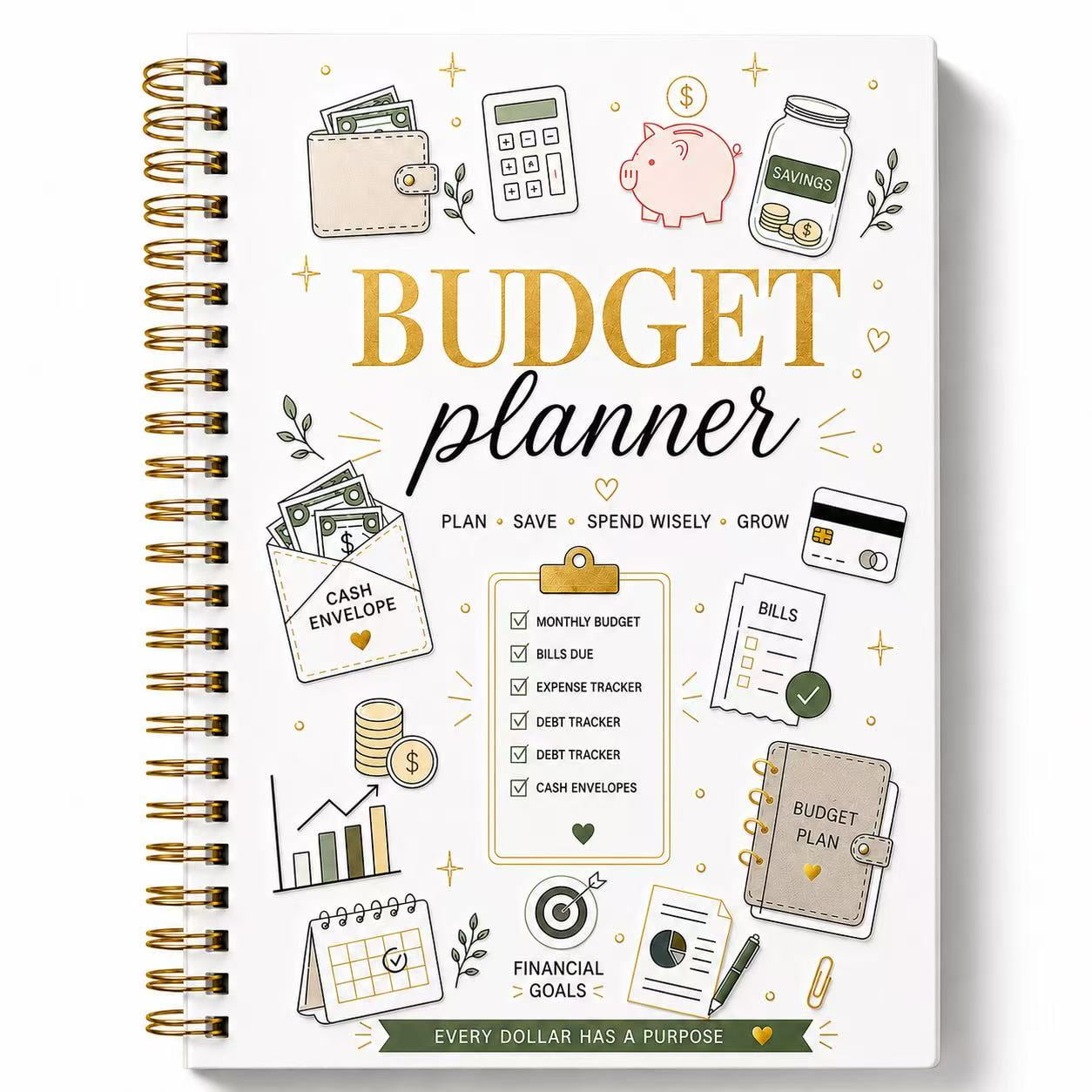 Budget Planner, A5 Undated Financial Planner with Spiral Binding, Expense Tracker, Bill Organizer, Savings & Debt Tracker, Cash Envelope Budget Book for Women & Adults