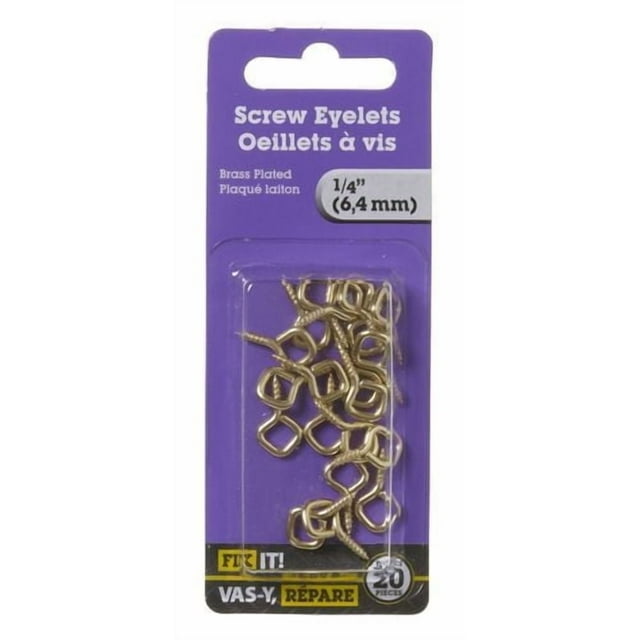 1/4" Brass Plated Screw Eyelets 20 Pieces