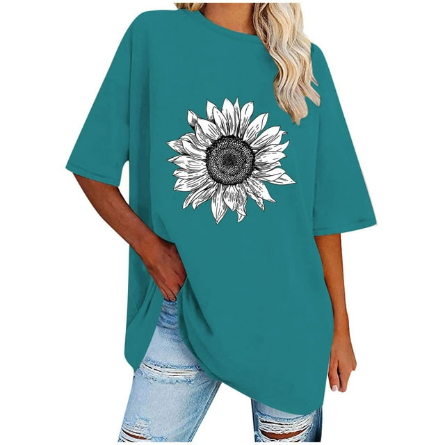 T-Shirt Décontracté à Col Rond Imprimé pour Femmes, Manches Courtes Amples