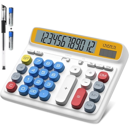 Desktop Calculator with Extra Large 5-Inch LCD Display, 12-Digit Two Way Power Solar & Battery Office Calculator with Big Buttons for Business, Accounting & Home Use(Blue)