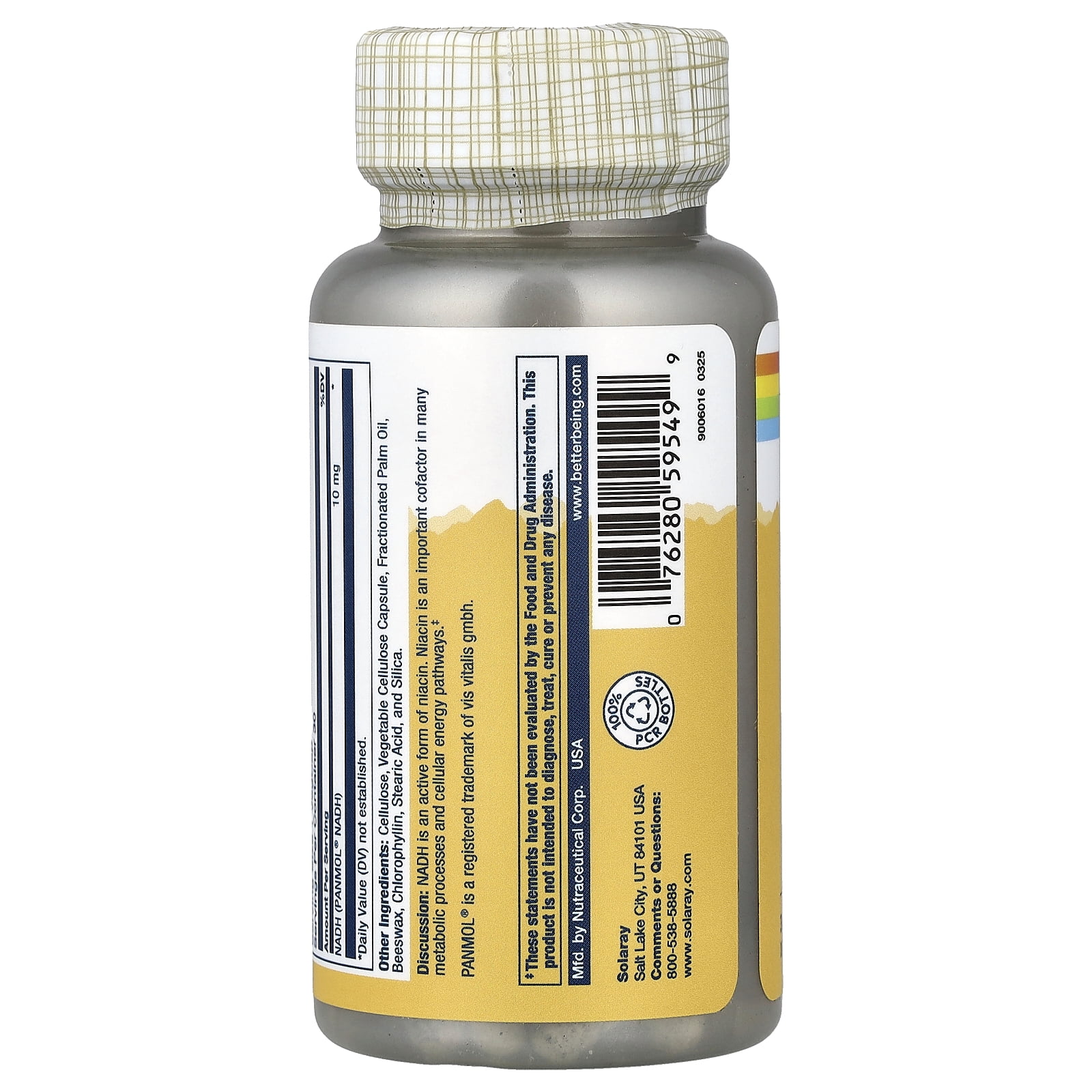 SOLARAY NADH 10 mg - Active Form of Niacin, Reduced NAD Supplement - Cofactor in Cellular Energy Pathways - Lab Verified, Gluten Free, 60-Day Guarantee - 30 Servings, 30 VegCaps