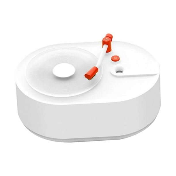 Humidificador de tocadiscos, difusor de aceites esenciales, luz ambiental, silenciador y vaporizador Blanco