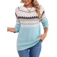 thumbnail image 2 of Women FairIsle Sweater Casual Vintage Crew Neck Knitted Sweater Cute Graphic Fall Pullover Jumper Tops S, 2 of 10