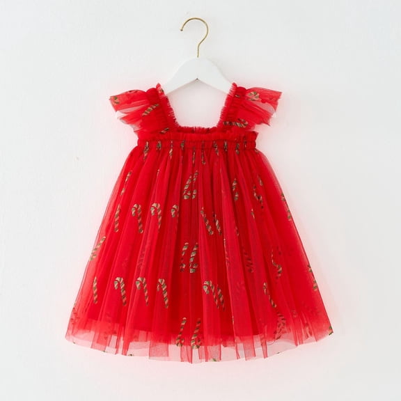 NAISIBABY Girls Christmas Tutu Dress 8T, Princess Tulle Dress Layered Mesh Ruffles Sleeve Party Festival Outfit Red