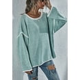 thumbnail image 5 of Contrast Stitching Relaxed Knit Sweater Fringe Vertical Back Taupe Top for Women Green Large, 5 of 5