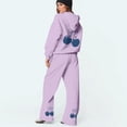 thumbnail image 6 of CIENVNSTG Women's 2 Piece Outfits Bow Trim Print Long Sleeve Hoodie Sweatsuit Sets Sweatshirt Comfortable Loose Wide Leg Sweatpants Purple XL, 6 of 6