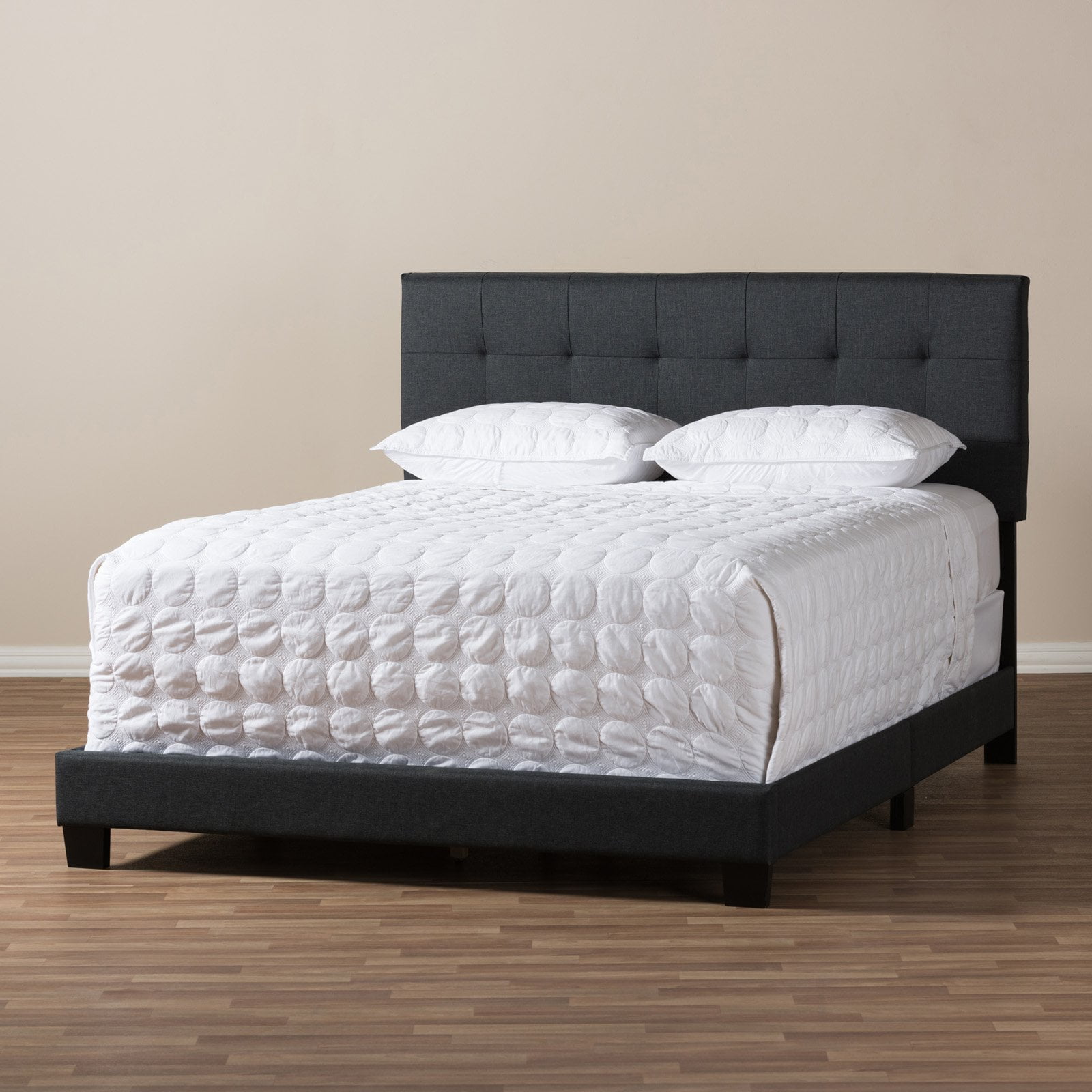 Baxton Studio Brookfield Modern and Contemporary Fabric Upholstered Grid-Tufted Queen-Size Bed