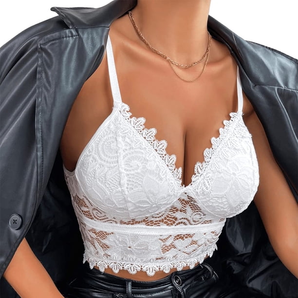 ICHUANYI Clearance Fashion Women's Lace Beauty Back Solid Strap Wrap Hollow Out Bra Underwear Vest Sling(White, L) ICHUANYI WER2023081105054