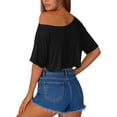 thumbnail image 3 of hoksml Women's Off Shoulder Batwing Sleeve Crop Top, Loose Flowy Curved Hem T-Shirt for Summer Casual and Vacation, 3 of 6