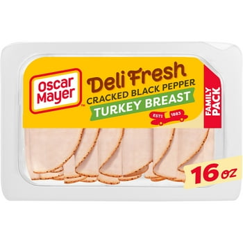 O Mayer Deli Fresh Cracked Black Pepper Sliced Turkey  Deli Lunch Meat Family Size, 16 oz Package