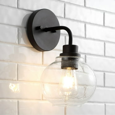 Sandrine 6.5" 1-Light Iron/Seeded Glass Cottage Rustic LED Vanity Light, Chrome