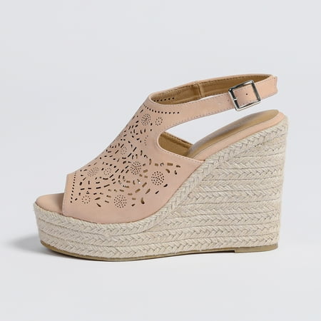 

Women‘s Wedge Heeled Sandals Open Toe Platform Round Toe Ankle Strap Sandals Women‘s Metal Buckled Comfy Shoes