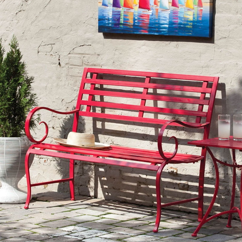 ikea red metal garden bench