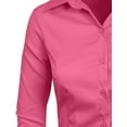 thumbnail image 4 of J. METHOD Women's Button Down Shirt 3/4 Sleeve Roll Up Stretch Collar Office Work Formal Casual Basic Blouse Top NEWT01 Hot Pink 1X, 4 of 6