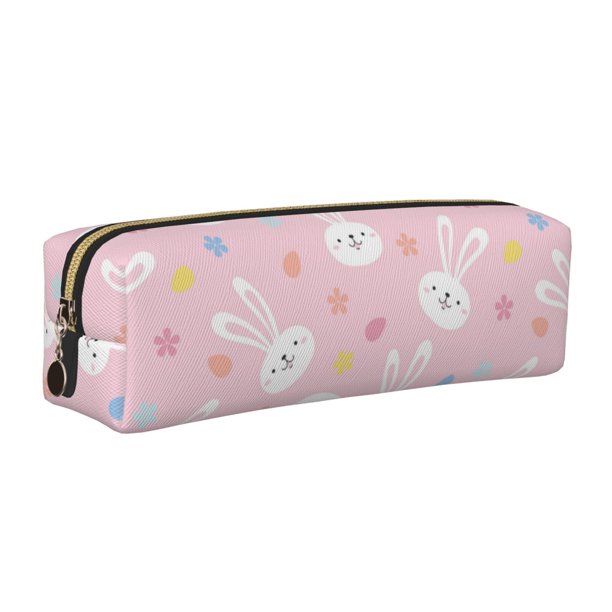 Balery Easter Cute Rabbit Estuche de Lápices de Cuero Impreso, Estuche para Suministros de Arte, Estuche de Lápices con Cremallera, Estuche de Almacenamiento de Papelería