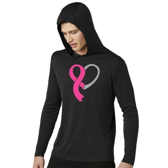 Men's Breast Cancer Awareness Heart Ribbon Hoodie Tee - Black, 2XL