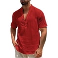 thumbnail image 2 of RongHuan Linen Shirts for Men Loose Fit Button Up Henley Shirt Casual Short Sleeve T-Shirt Fashion V Neck Beach Tops, 2 of 6