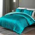 thumbnail image 4 of Whale Flotilla 3-Piece Reversible Silky Soft King Size Comforter Set, Luxury Stripe Satin Oversized Comforter Bedding Set with 2 Satin Pillowcases, Lightweight Duvet Set for All Seasons, Turquoise, 4 of 8