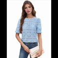 thumbnail image 2 of Blusa de Verano para Mujer con Encaje de Crochet, Ojales, Bordada, de Corta, Color Azul L, 2 of 9