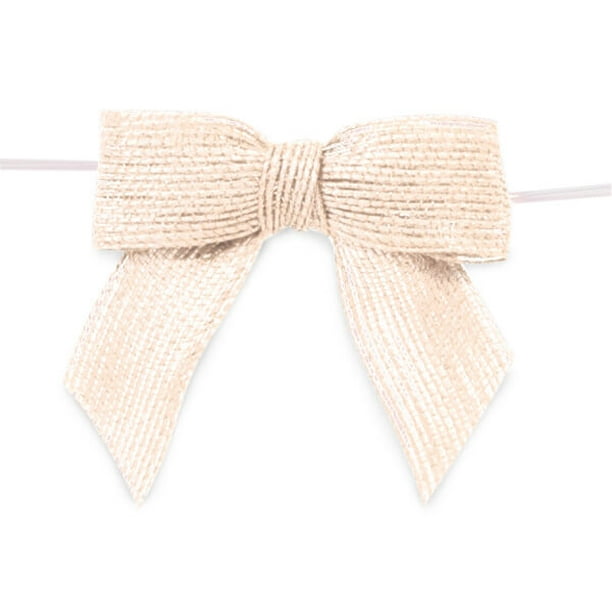 12 PK, 3" Ivory PreTied Jute Bows With Twist Ties For Rustic Decor
