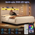 thumbnail image 5 of ANPOO Queen Bed Frame with LED Lights, Charging Station & Storage Headboard, 55in Tall Corduroy Upholstered Platform Bed, No Box Spring Needed, 5 of 9