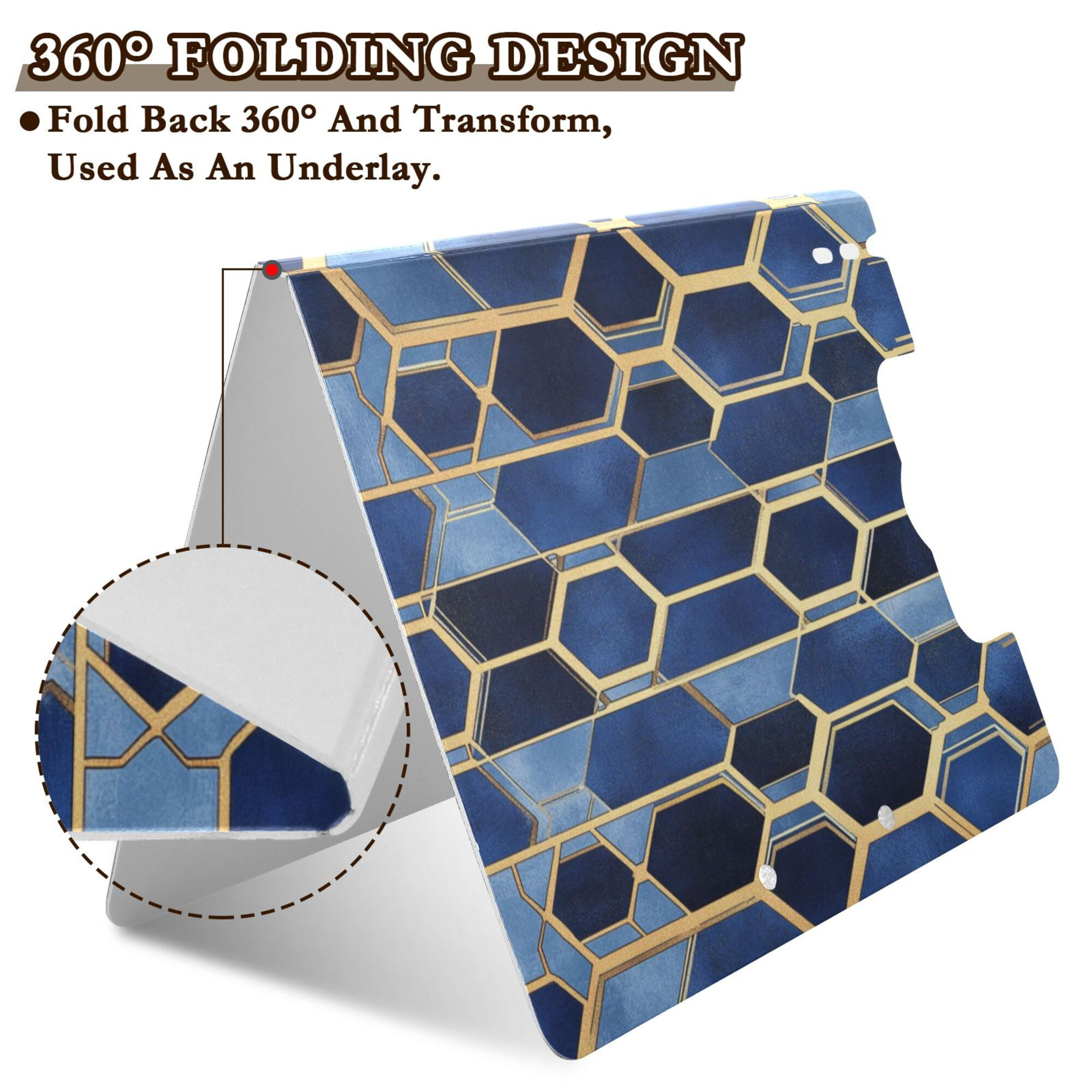 FORMRS A4 Clipboard Folder with Pen Holder Horizontal Foldable School Office Binder, Blue Hexagon Pattern