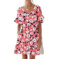 thumbnail image 2 of Tnhcen Women's Short Sleeve V Neck Pocket Ruffle Sleeve Cherry Print Casual Dress S-2XL 95% Polyester 5% Spandex Stretchy Fabric Summer Dress Plus Size Daily Wear, 2 of 8
