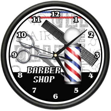 BARBER SHOP Wall Clock hair salon cutter pole gift