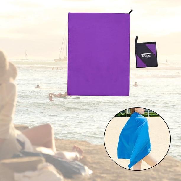 Súper absorbente de microfibra Toalla multifunzionale 3 tamaños Bolsa de almacenamiento Soft Fleece de dos cara para Fitness Beach Swim Senderismo Fútbol Púrpura 76x152cm
