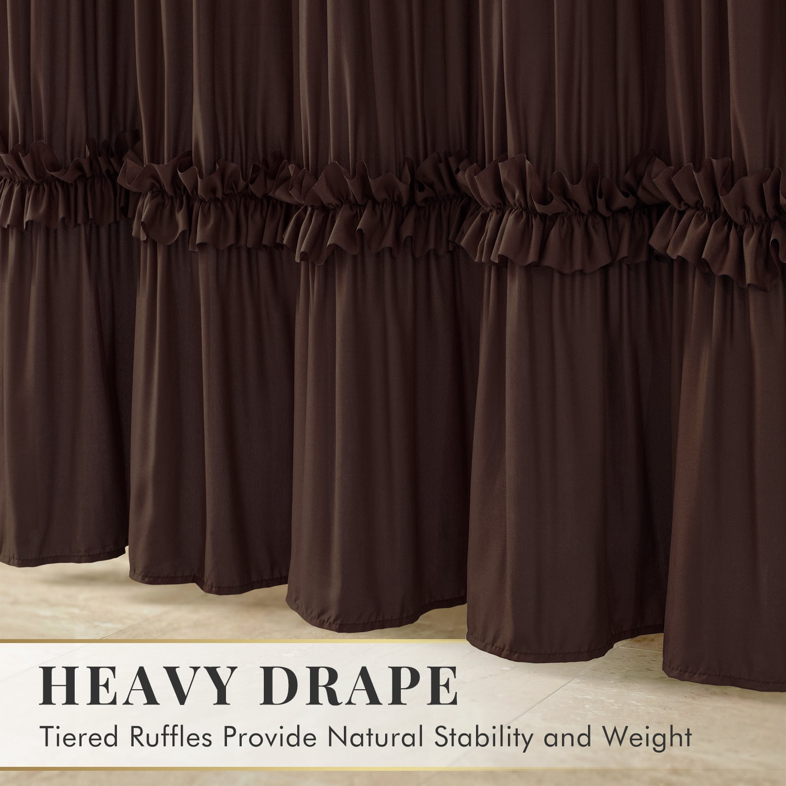 Seasonwood Ruffle Shower Curtain,Brown Tiered Fabric Bathroom Curtain for Farmhouse Decor,72 x 72 Inch