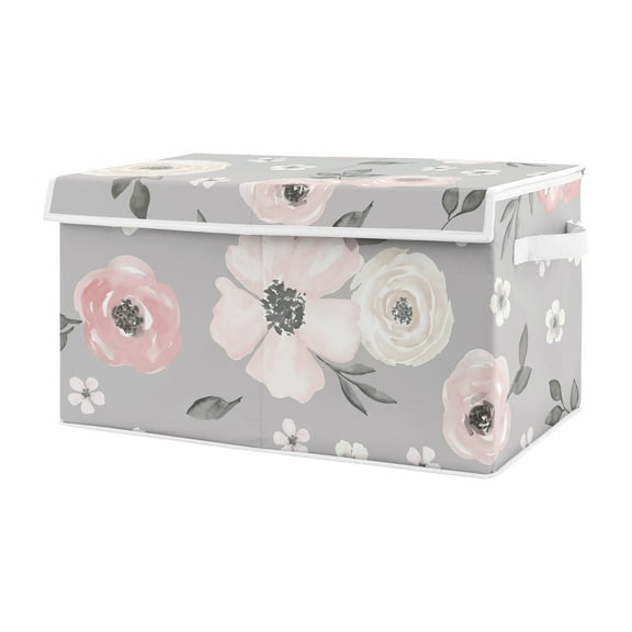 Watercolor Floral Grey Storage Fabric Toy Box by Sweet Jojo Designs