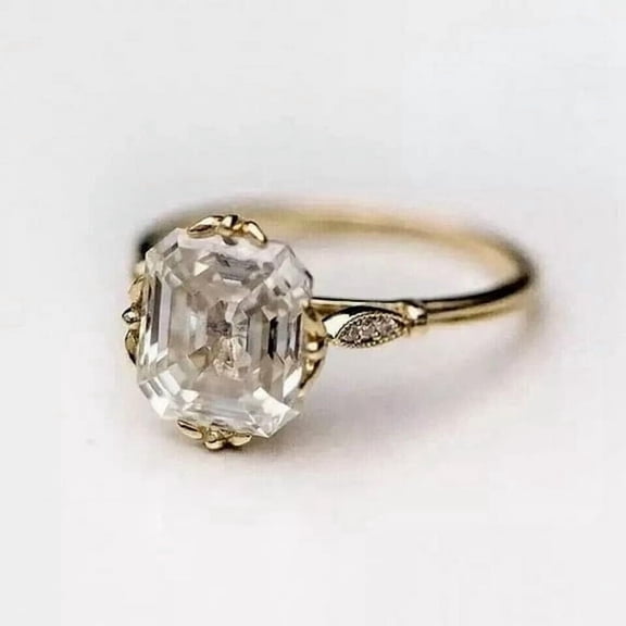 2Ct Asscher Cut Lab Created Diamond Vintage Style Women's Proposal Gift Ring 14K Yellow Gold Plated Silver