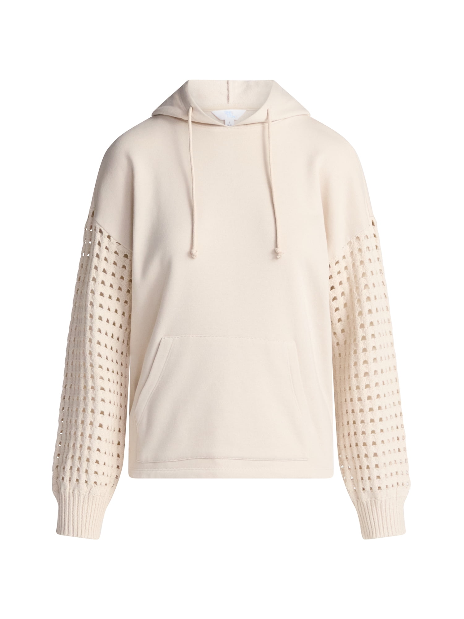 Time and Tru Women's Fleece Hoodie with Crochet Long Sleeves, Sizes XS-XXXL