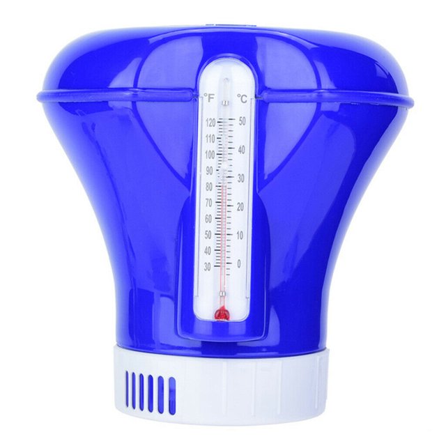 Pool Chemical Dispenser with Thermometer Floating Chlorine Tablets Dispenser Spa Chemical Dispenser for Outdoor Indoor