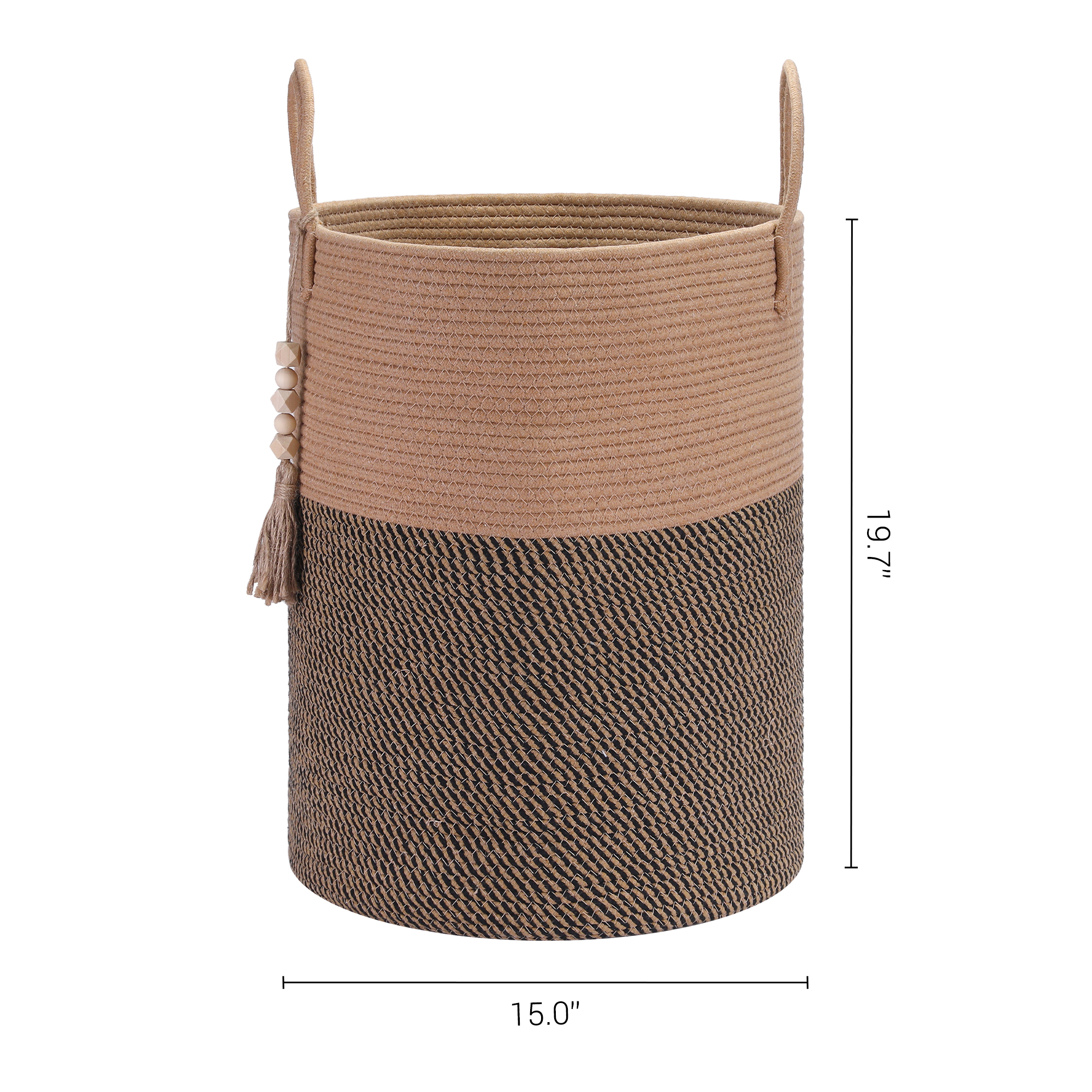Unique Bargains Woven Storage Bin with Handle and Tassel Beads Storage Basket Brown Black