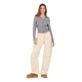 thumbnail image 2 of Forever 21 Women's Beige Barrel-Leg Cargo Jeans, Wide Barrel Silhouette for Everyday Casual Wear, Size 10, 2 of 6