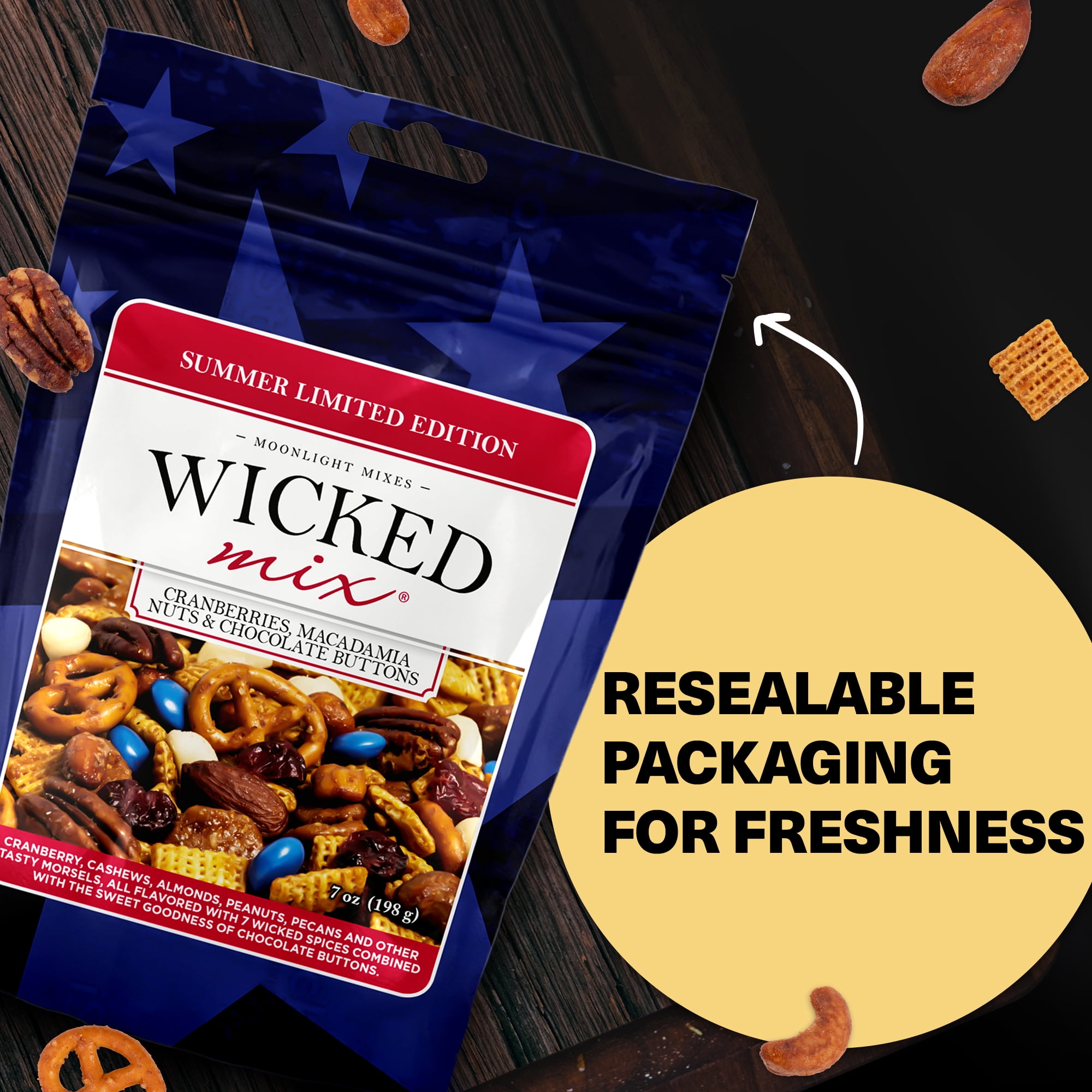 Wicked Mix Summer Edition Snack Mix with Cranberries, Macadamia Nuts & Chocolate Buttons, 7oz (Pack of 3)
