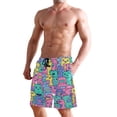 thumbnail image 2 of Dailycode Men's Quick Dry Swim Trunks Beach Shorts Casual Summer Board Shorts with Pockets, Colorful Cartoon Robots, 2 of 8