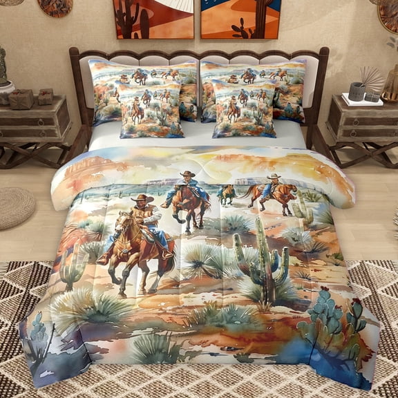 Homewish Teens Western Cowboy Twin Bedding Sets 7-Piece,Exotic Style Bedding Comforter Set Microfiber,Retro Vintage Breathable Sheet Sets,Luxury Bedroom Decor,Reversible