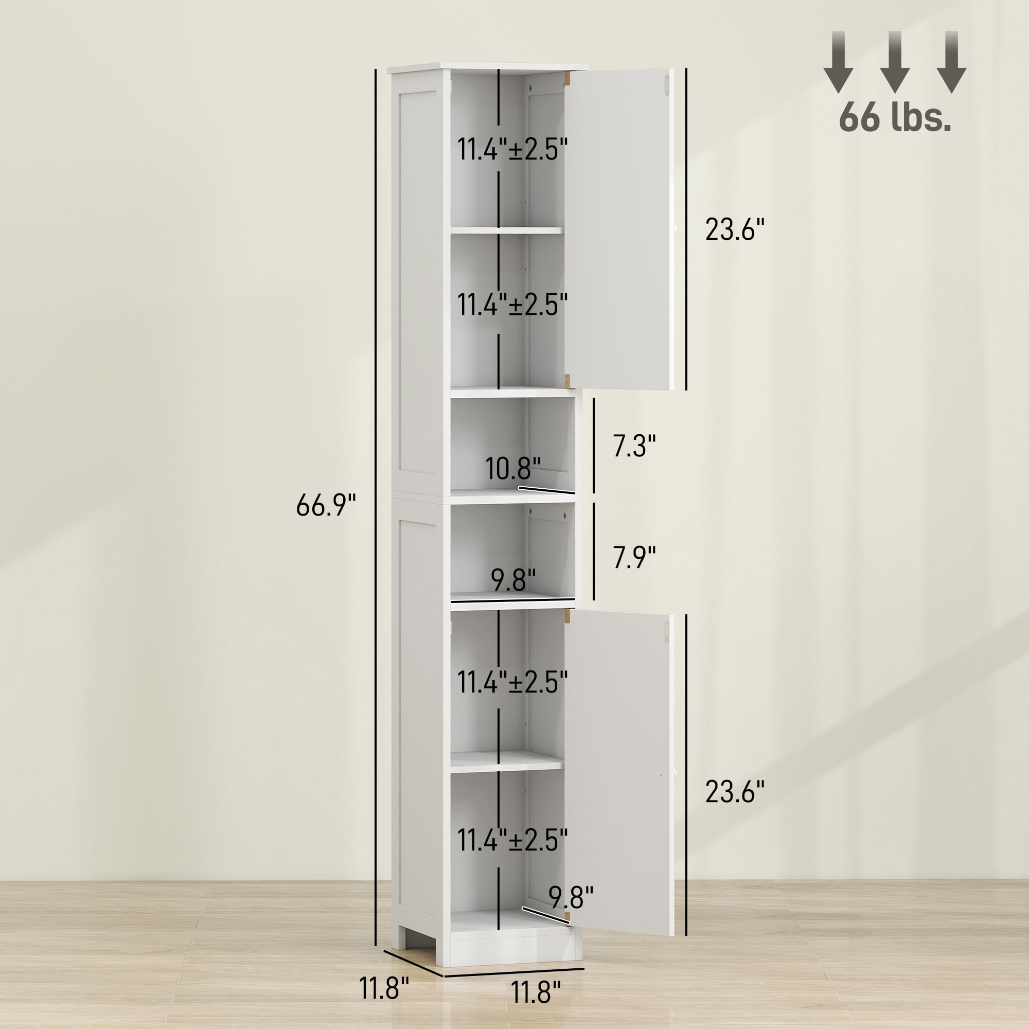 HOQBN Narrow Tall Bathroom Storage Cabinet, 70" Slim Freestanding Bathroom Cabinet with Adjustable Shelves, Open Shelves