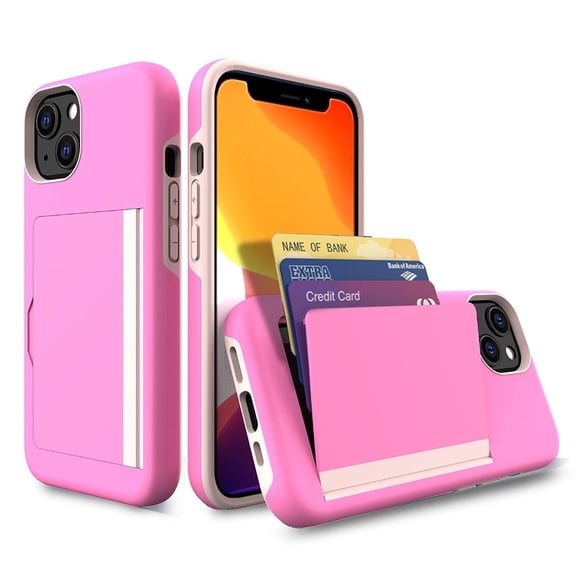 Rome Tech Shockproof Wallet Cell Phone Case for iPhone 13, Pink