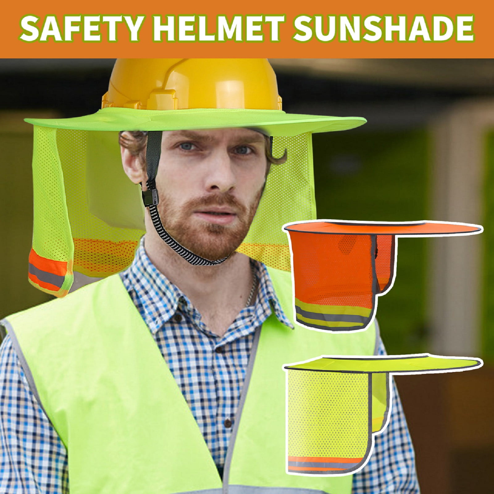 SAFETY HARD HAT NECK SHIELD HELMET SUN SHADE HI VIS REFLECTIVE STRIPE HS3 