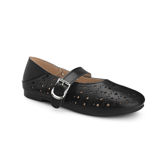 BLISSFUL STEP Women's Closed Toe Buckle Ballet Flats Slip on Pumps Black 6.5