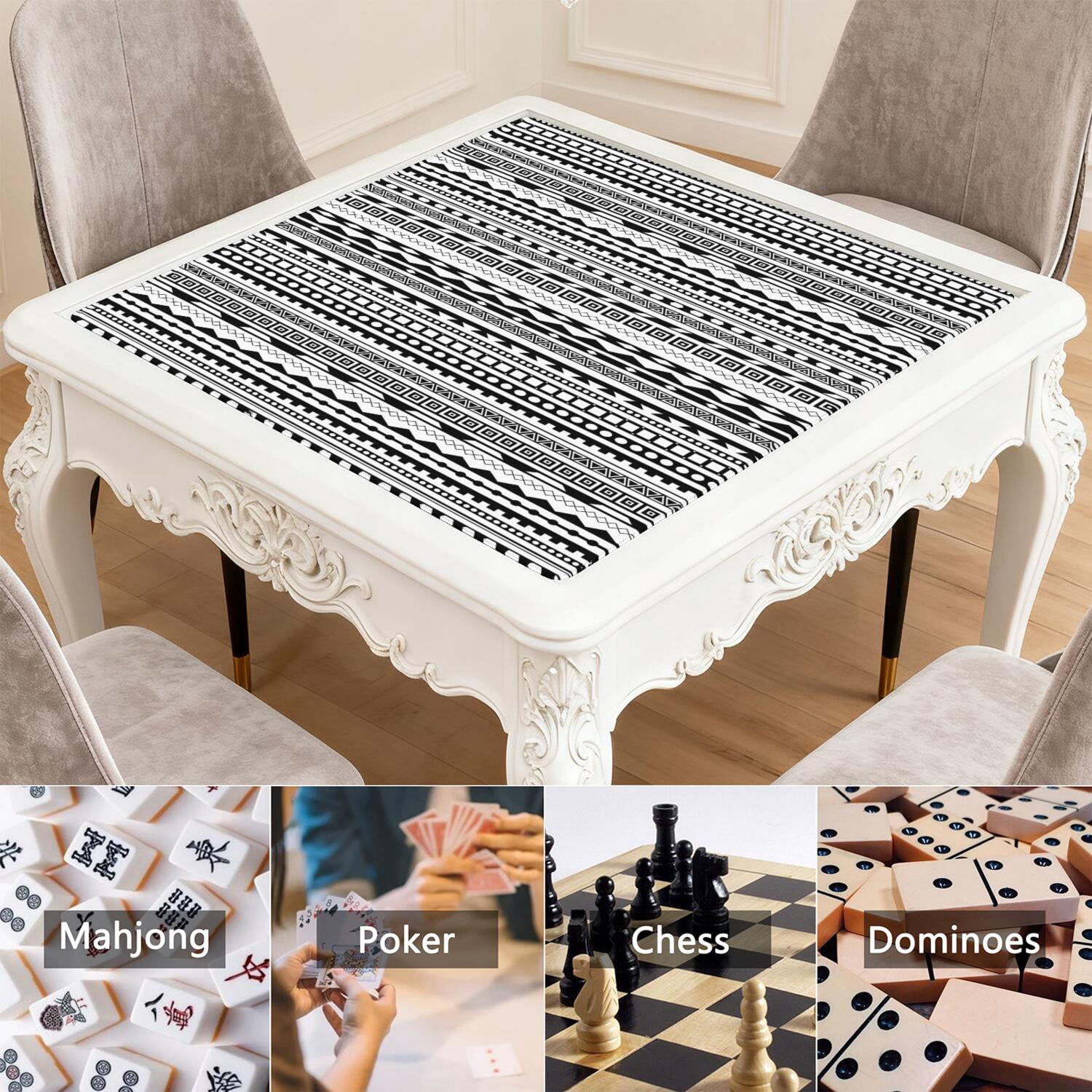 Extra Large Boho Style Mahjong Mat 31.5 Inch Square Rubber Table Cover Features Non-Skid Bottom for Stability and Noise Reduction for Tiles and Cards