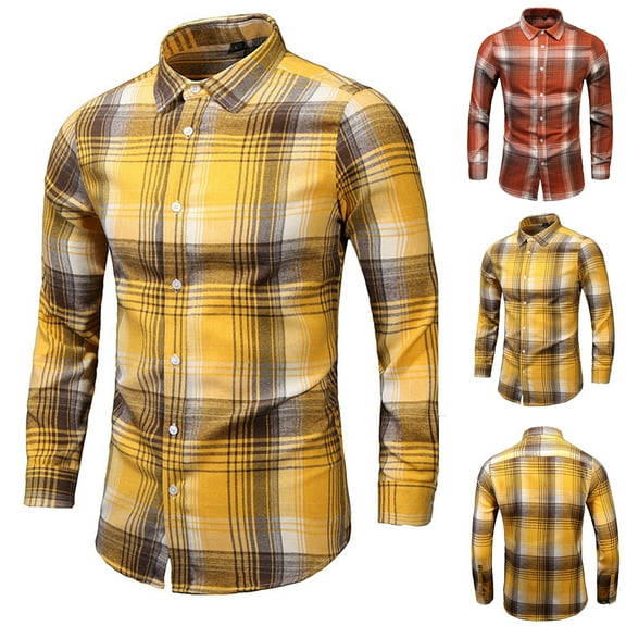 UVEASISHA Plais Shirts for Men Big and Tall Fashion Plaid Jacket Regular Fit Casual Shirt Jackets Long Sleeve Button Down Lightweight Jacket Sales Today Clearance,Yellow,3XL