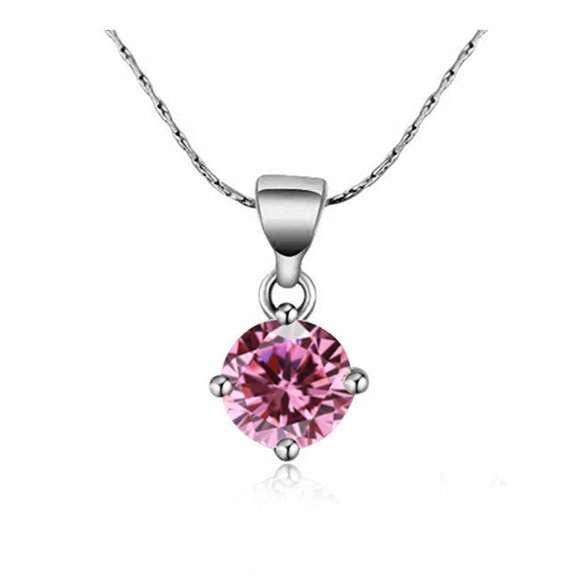 Paris Jewelry 18K White Gold Plated 4 Carat Created Pink Sapphire Round Stud Necklace 18 inch