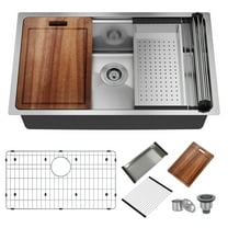 31-inch stainless steel kitchen sink workstation single grooves under the table with cutting board, roller blind, drain basket, drain grid and drainer